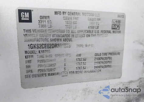 2013 GMC Yukon Slt из США, поврежденный, VIN 1GKS2CE02DR301873